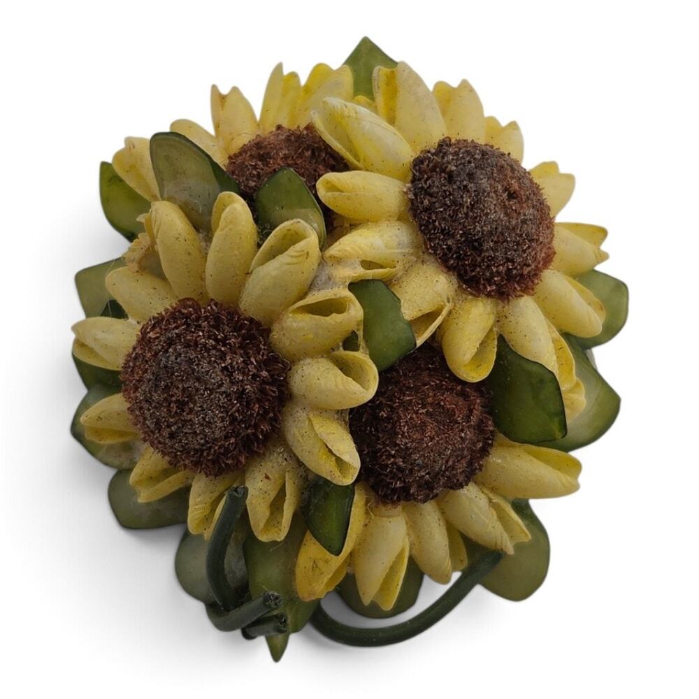Vintage Sunflower Brooch Yellow Floral Shell Like Petals Dimensional Flower Pin
